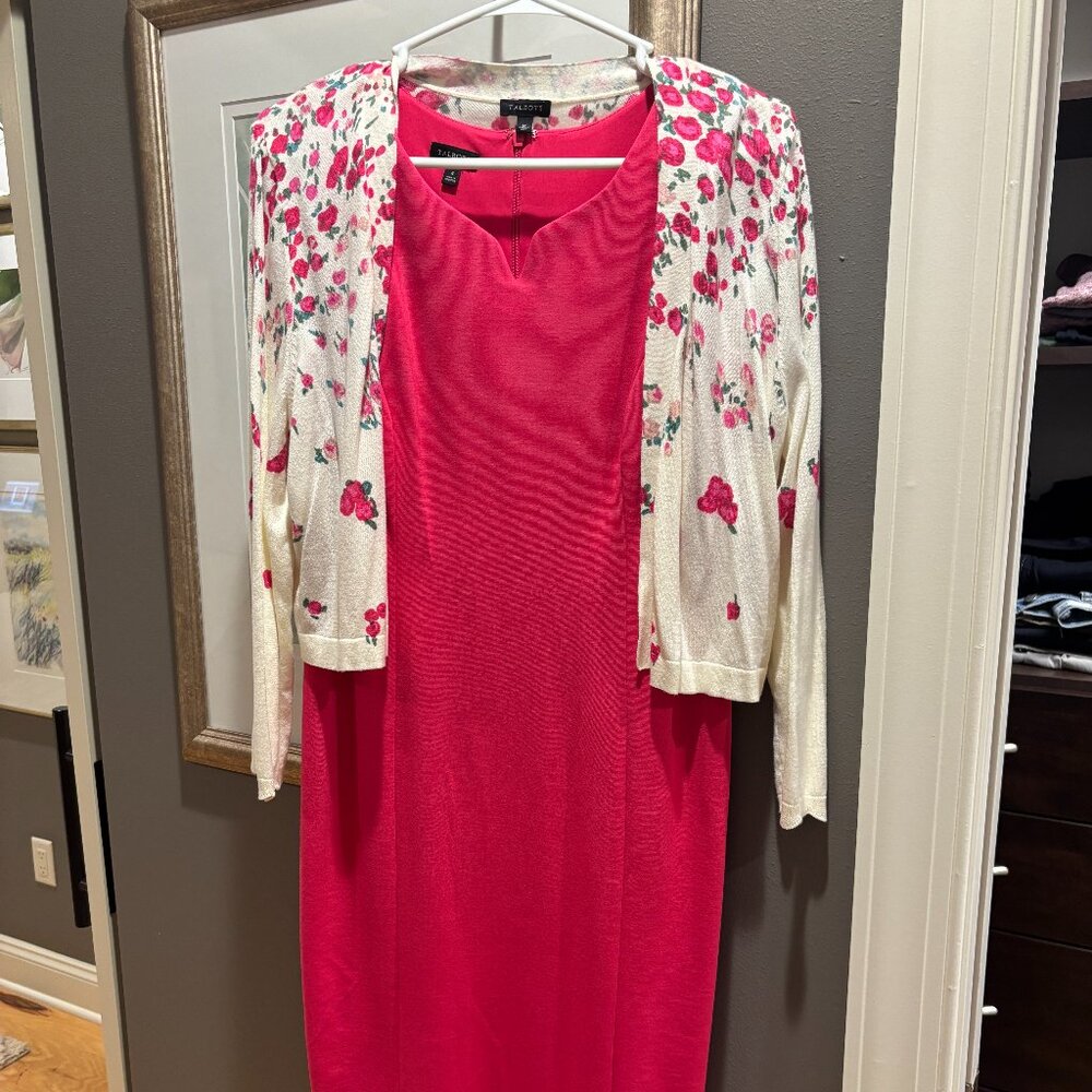 Talbots Fuschia Sheath Dress w/ Floral 3/4 Sleeve Shrug